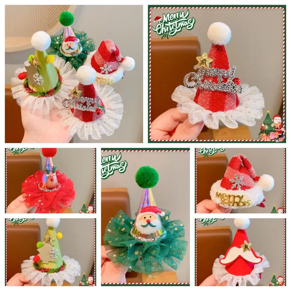 

Kawaii Star Christmas Hair Clip Elk Plush Ball Santa Claus Duckbill Clip Letter Shiny Christmas Hat Hairpin Party