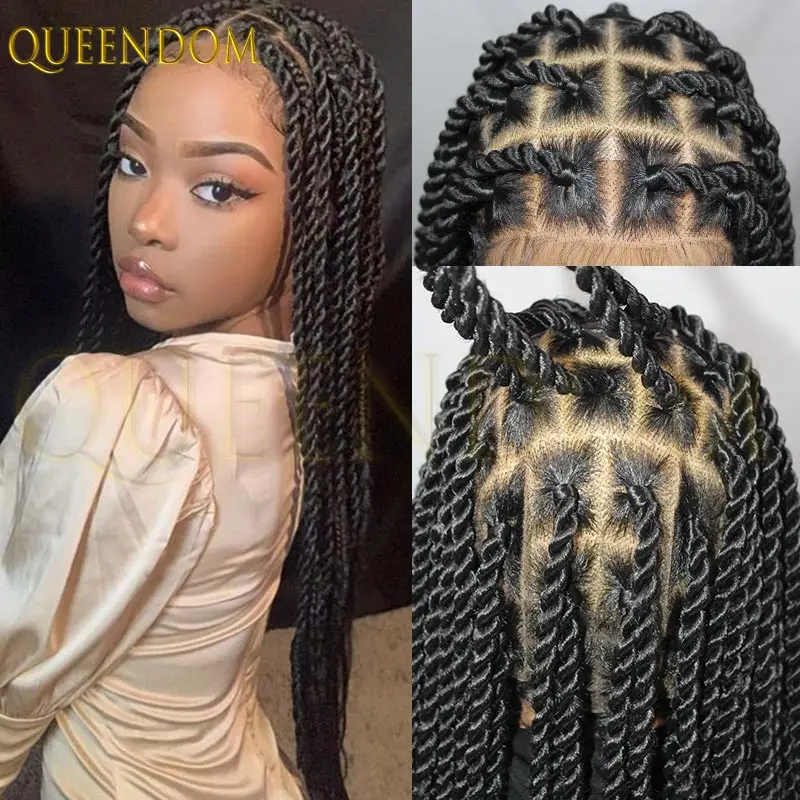 

Synthetic Senegalese Twist Braided Wig Knotless Box Full Lace Ombre Blonde Faux Locs for Black Women