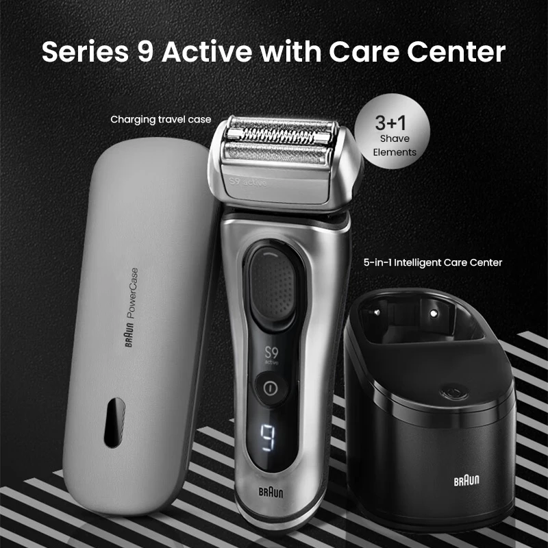 Braun S9 Active Electric Shaver 9077cc with 5-in-1 Care Center & Charging Travel Case