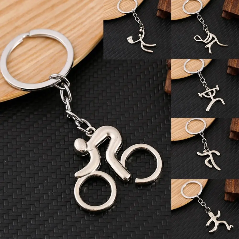 Unique Bicycle Metal Sports Logo Keychain Running Weightlifting Key Ring Ornaments Football Tennis Alloy Pendant Girls
