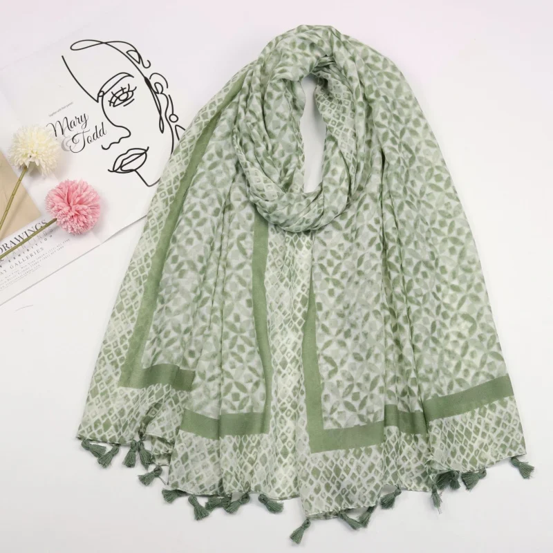 -مبيعات مصنع الحدود الملونة الذهب يوان شنقا اللحية وشاح طويل الربيع الصيف الحدود وشاح القطن لين