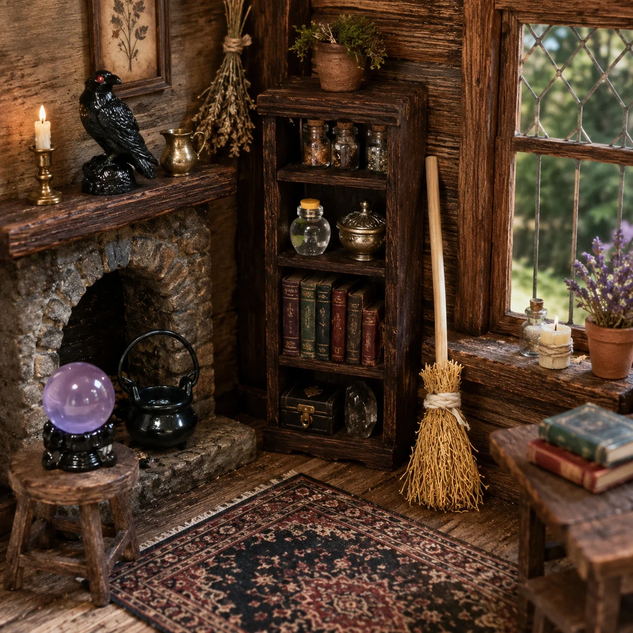 

5pcs/1set Miniature crow Broom Set,Dollhouse Bedroom Living Room Study Decorative Display, Collectible for Miniature Enthusiasts