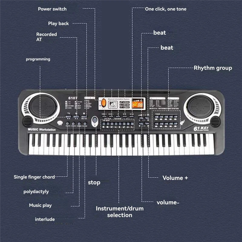 

61 Keys Children Electronic Keyboard Piano With Microphone Beginner Musical Instrument Organ Educational Toys-AT20