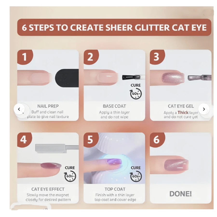 6pcs 10ml Popular Light Strip Cat Eye Magnetic Gel Nail Polish Optional Nail Polish For Christmas Gift For Women