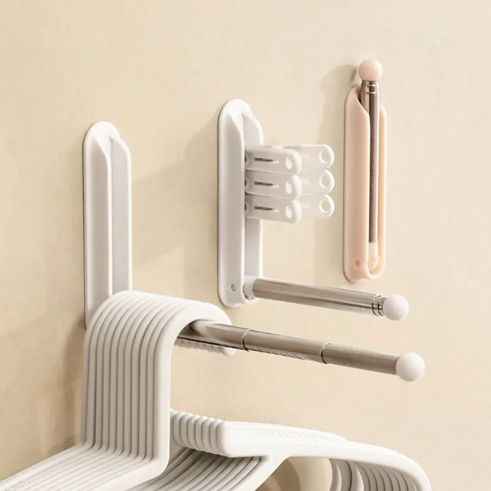 Wall Mounted Hanger Organizer Retractable Space Saving Retractable Rack Foldable Multi Hook Design Hanger Holder Rack