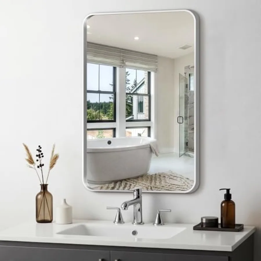 

Black Framed Bathroom Vanity Mirror for Over Sink Installation High-Definition Reflective Surface Ensures Clear Visibility Vers