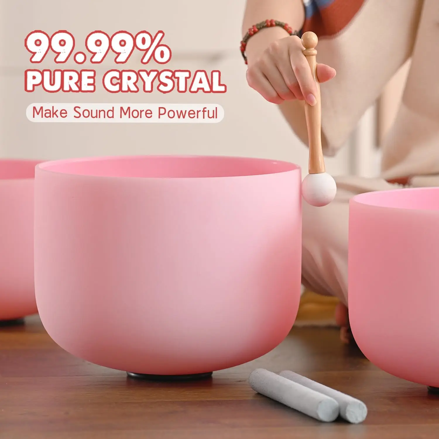 Crystal Singing Bowl Frosted 432HZ Set Of 7 PCS 6-12 Inch Pink