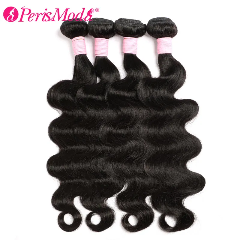 PerisModa-Pacotes de onda do corpo, cabelo humano, tecelagem brasileira, preto natural, 3 ou 4 Pacotes Deal, extensões de cabelo virgem, 30 em