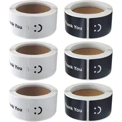 120Pcs/roll Smiling Face Black and White Thank You Rectangular Seal Sticker Gift Sticker for Homemade Packaging Decoration Label