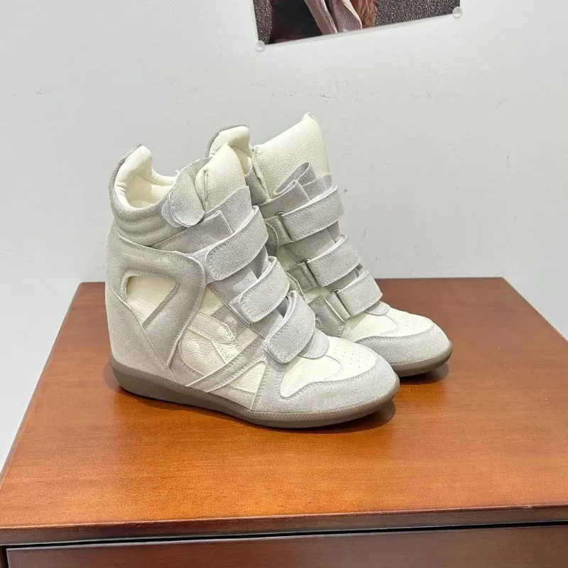 New Luxury Women Boots Fashion High Top Casual Shoes for Women Design Invisible Heightening Shoes Flat Bottom 8cm Botas Mujer