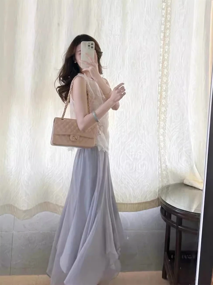 

Летний жилет с цветочной вышивкой Ele, комплект асимметричной юбки с высокой талией, женский модный хлопковый круглый топ Ne Top Bot