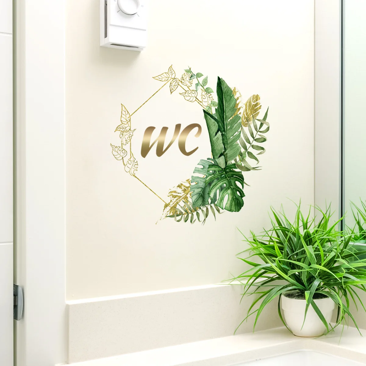 Green Plants Men and Women WC Wall Sticker for Bathroom Decoration Vinyl Home Decals Waterproof Poster Door Stickers Toilet Sign