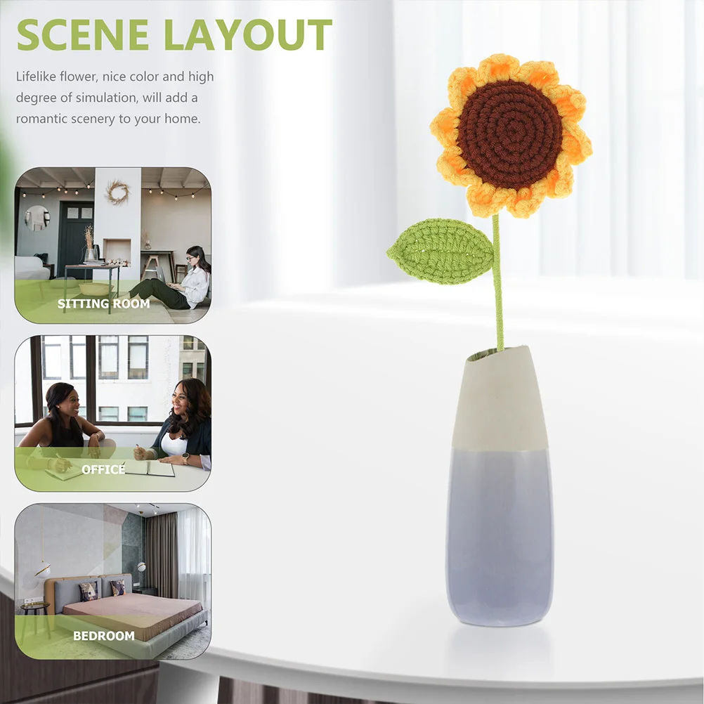 

2 Pcs Wedding Decorations Realistic Fake Flowers Sunflower Artificial Hand Knitted