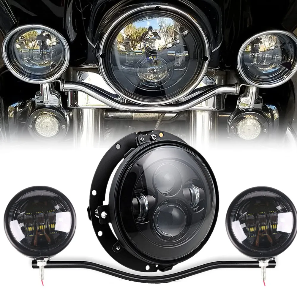 

Motorcycle 7 inch LED Headlight With 4-1/2" 4.5inch LED Auxiliary Fog Passing Light Lamp Mounting Bracket Holder Bar Accessories