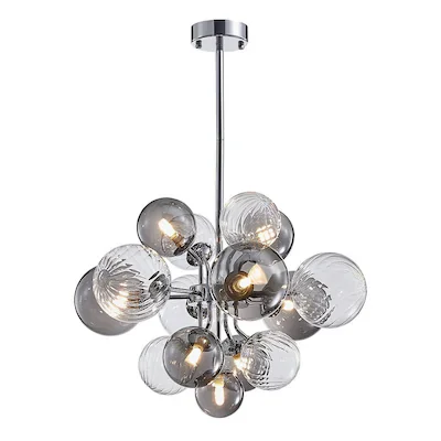 Modern Tiered Smoky Ribbed Globe Glass Bubble Chandelier 18 Lights Hotel Restaurant Led Electric Light Fixtures for Decoration