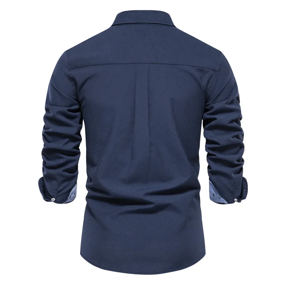 

New Autumn Long Sleeve Oxford Men's Shirts Solid Color Turn-down Collar Shirt Business Casual Shirts for Men Designer Clothes