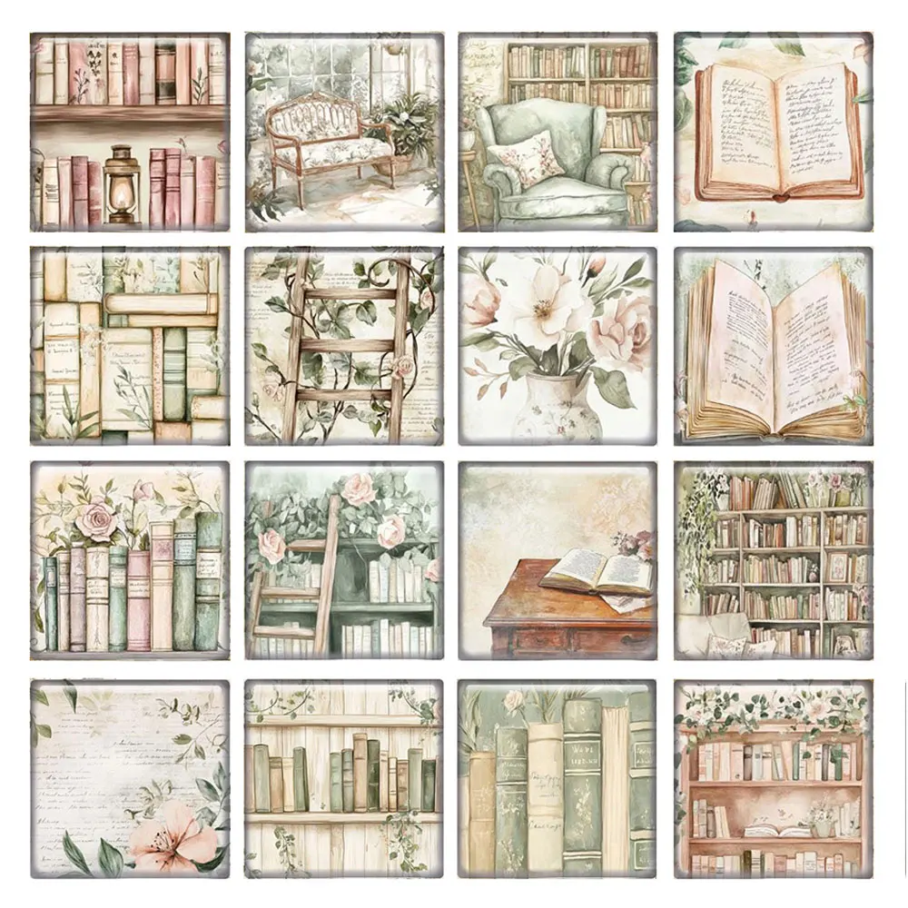 

10pcs/lots Love to Read Book Flower Rose Square Photo Glass Cabochon Flatback Demo Flat Back Cameo For Diy Jewelry Making