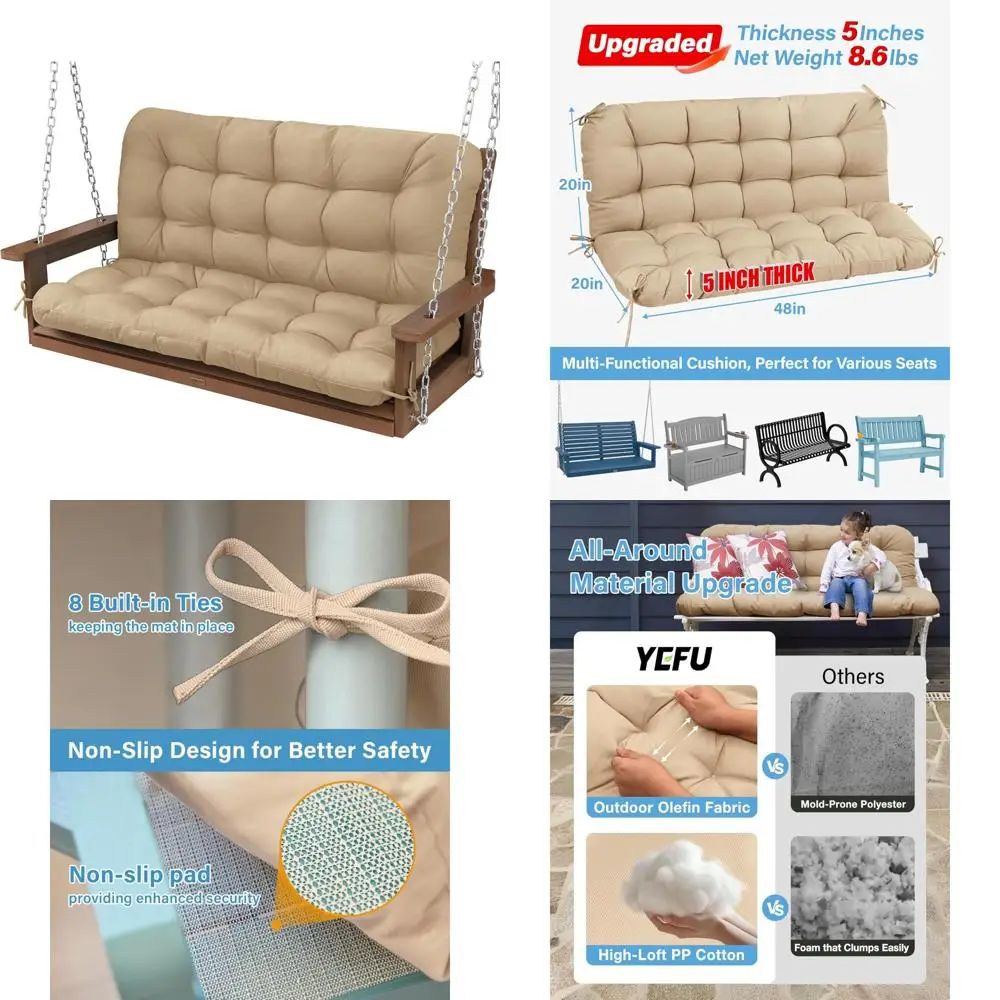 

48 double seat outdoor swing cushion with 5" padding and backrest - non-slip, uv-resistant