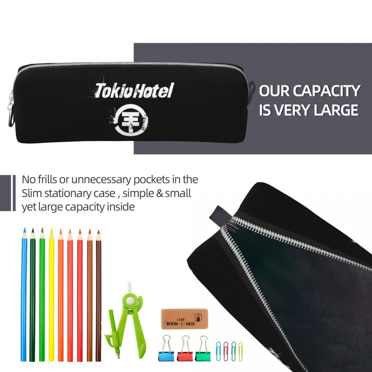 Imagem -06 - Tokio Hotel Logo Lápis Case Classic Rock Pen Bolsa Presente do Estudante Grande Capacidade Material Escolar