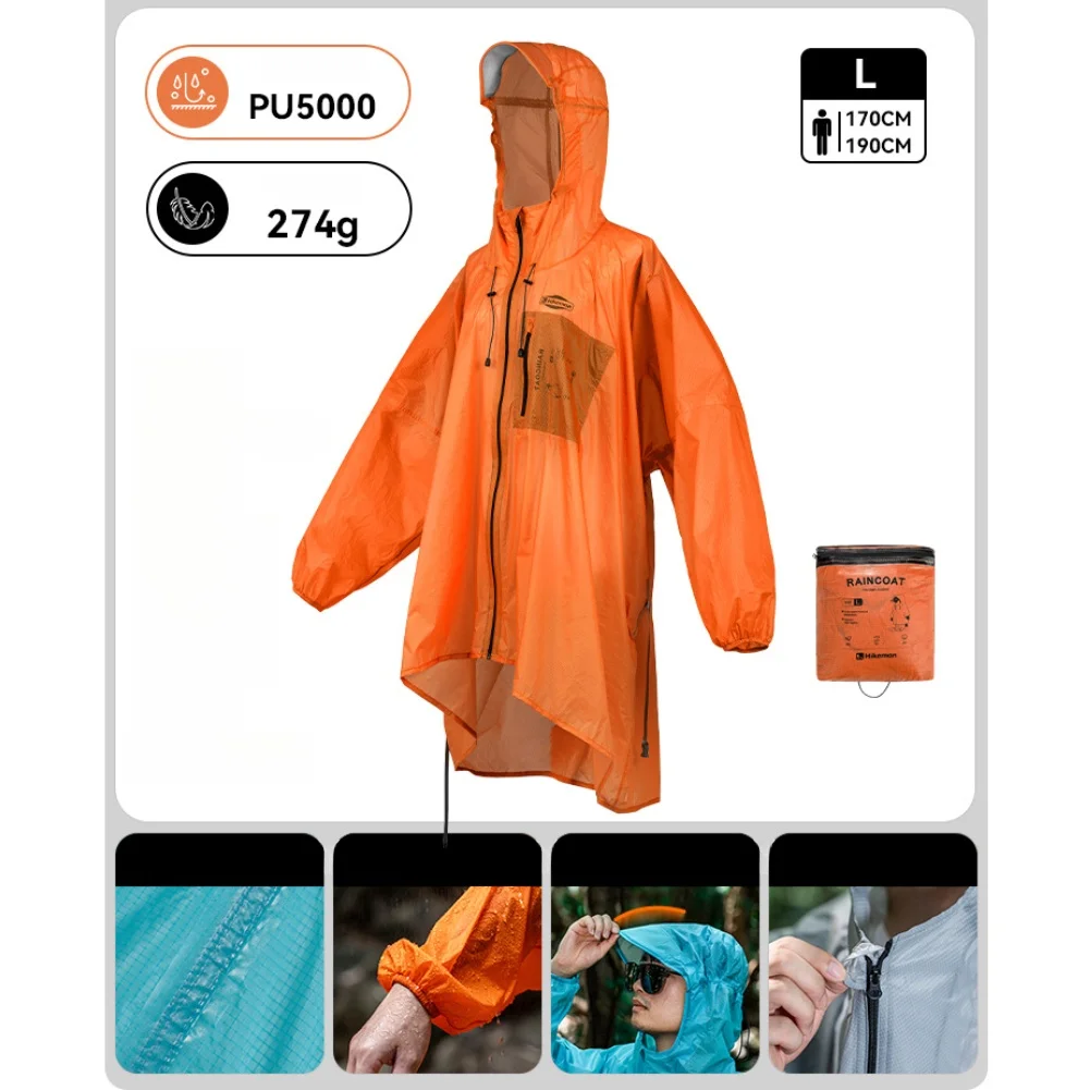 PU5000 15D Silicone Coated Nylon Raincoat For Hiking Camping For Storm Waterproof Elastic Cuffs 3D Adjustable Hood Outdoor Tool