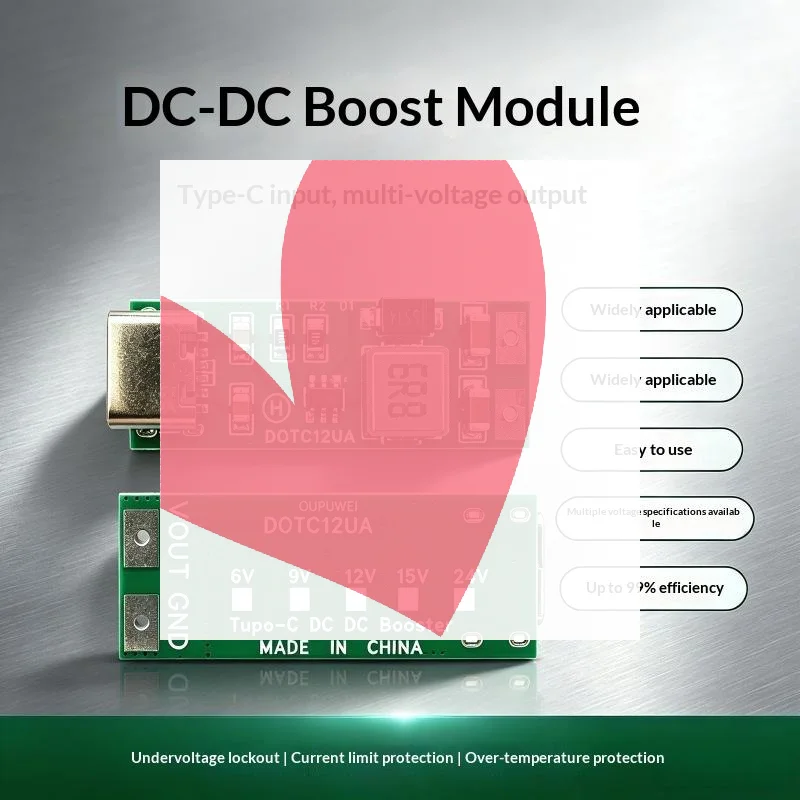 DC 5V to 6V 9V 12V 15V 24V Boost Step-up Module 9W Type-C USB Input Voltage Converter for DIY Battery Power Projects