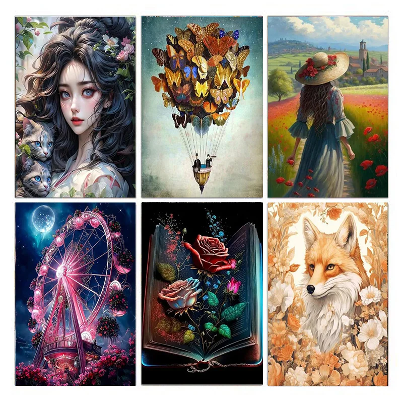 AB DIY 5D Diamantmalerei-Set, Cartoon-Landschaft Mädchen Dekorative Diamantmalerei, Geeignet für Erwachsene und Anfänger