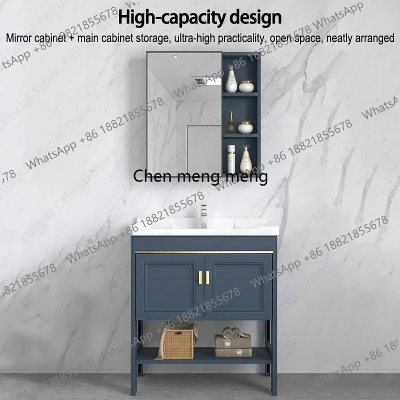 03 Floor Standing Bathroom Vanity Cabinet with Ceramic Sink Basin Mirror Cabinet Faucet Set Storage Cabinet Combo for Bathroom S view 3