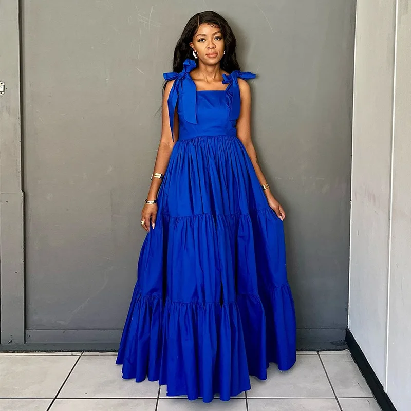 Dress Women Sling Long Dresses A Line Lace Up High Waist Vestidos Y2k Streetwear Sleeveless Elegant Maxi Bow Party Summer - Image 5