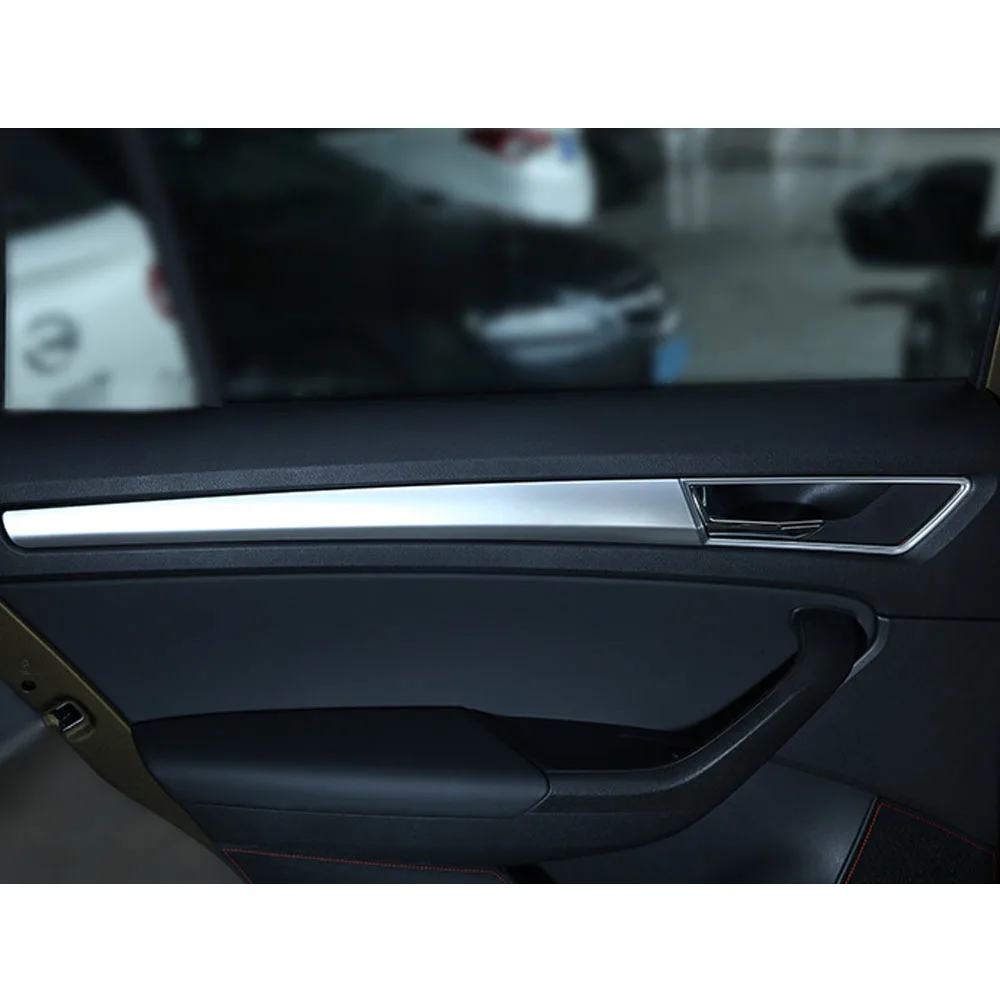 For Skoda Kodiaq 2017 2018 2019 2020 2021 Car Trim Stainless Steel Door Armrest Inner Built Bowl Frame Trim Lamp Handrail 4PCs