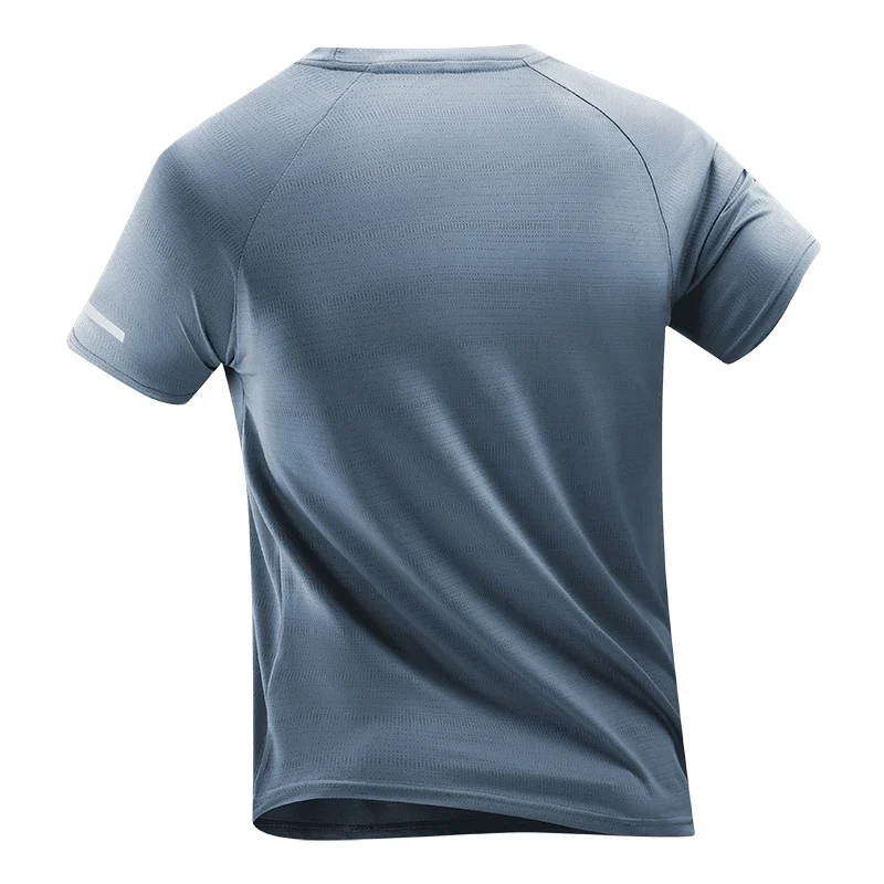 Camiseta para correr para hombre, camiseta fina de seda helada con estampado reflectante, camiseta de Fitness transpirable de manga corta de secado rápido