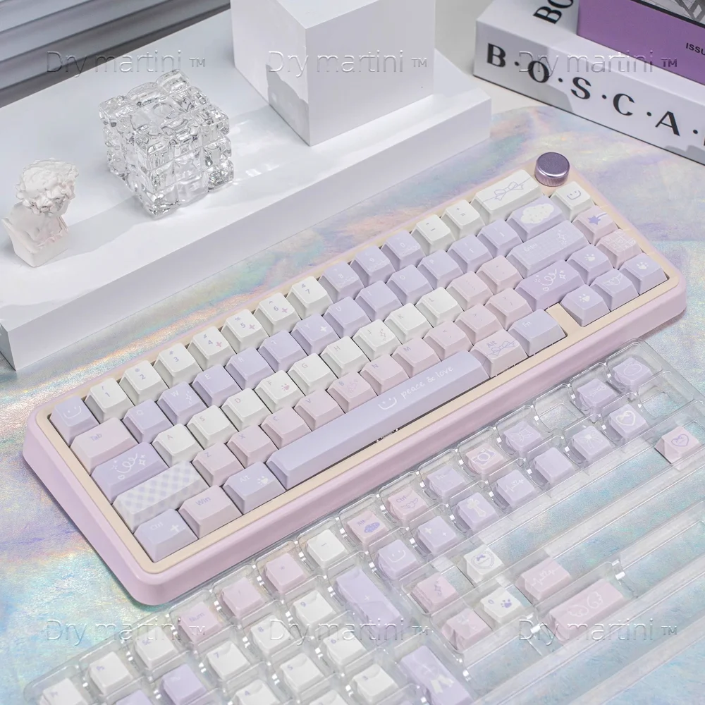 Endless Love Cherry Keycap Set PBT 130 Key Girl Gift Dreamy Purple Keycap Compatible with Mechanical Keyboard 61/64/68/75/108