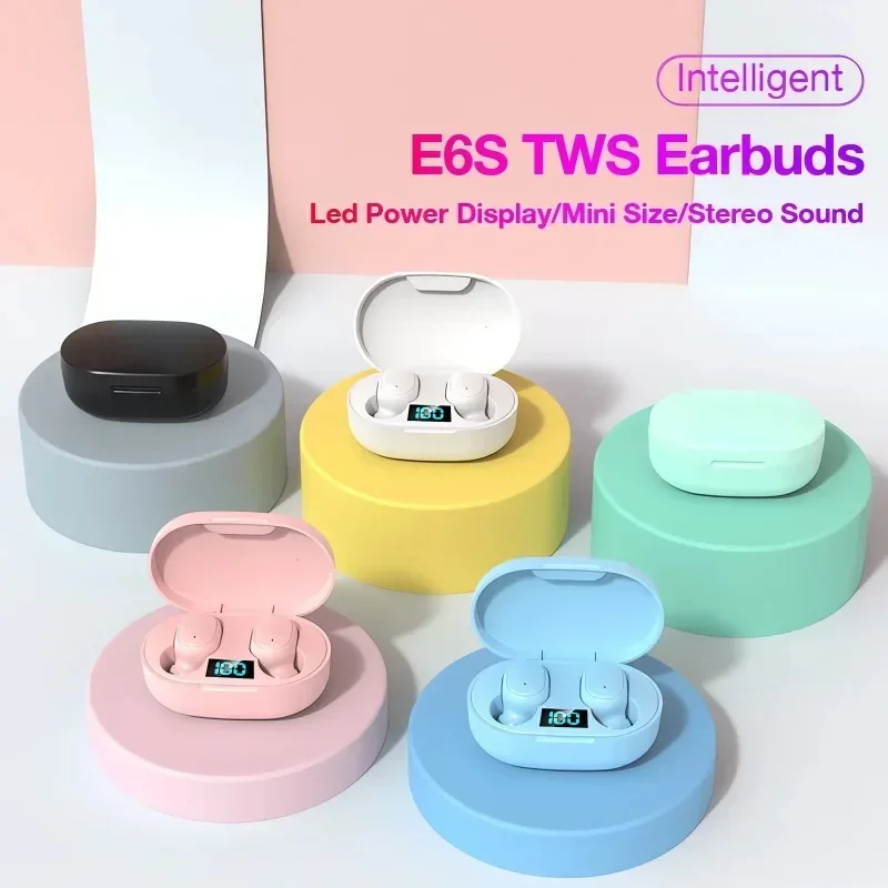 E6S Wireless Bluetooth Headphones with LED Display Charging Box Deep Bass Stereo Ear Buds with Mic Wireless Headphones