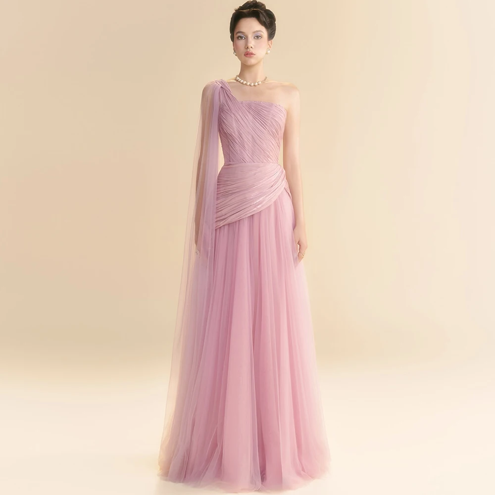

Graceful One Shoulder Customized Evening Dress High Quality Tulle Prom Dresses Classic Watteau Train Special Occasion Gowns