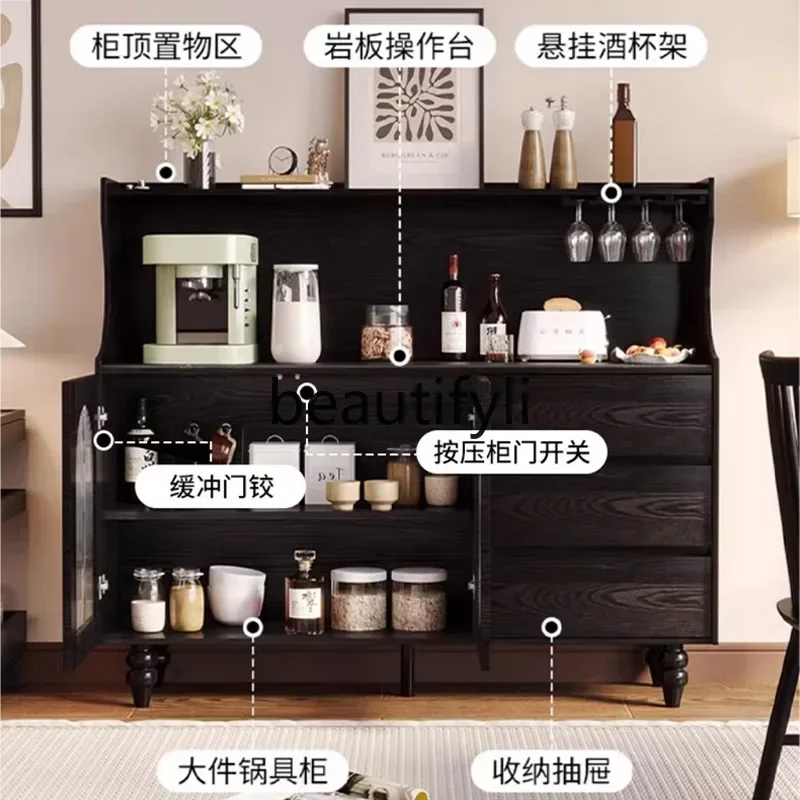 

French antique black wine cabinet integrated against the wall living room modern retro solid wood kitchen dining side cabinet042