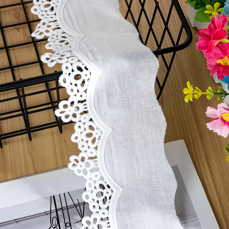 Cotton Hollow Embroidered Lace Ribbon, 3D Flowers Fabric, Dress Applique Apparel, DIY Sewing Accessories, White, Beige
