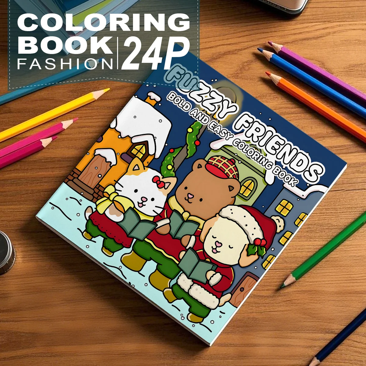 Friends In The Snow Line Coloring Book, An Upgraded 24 Page Comfortable Friend Book With Super Cute Animal And Character