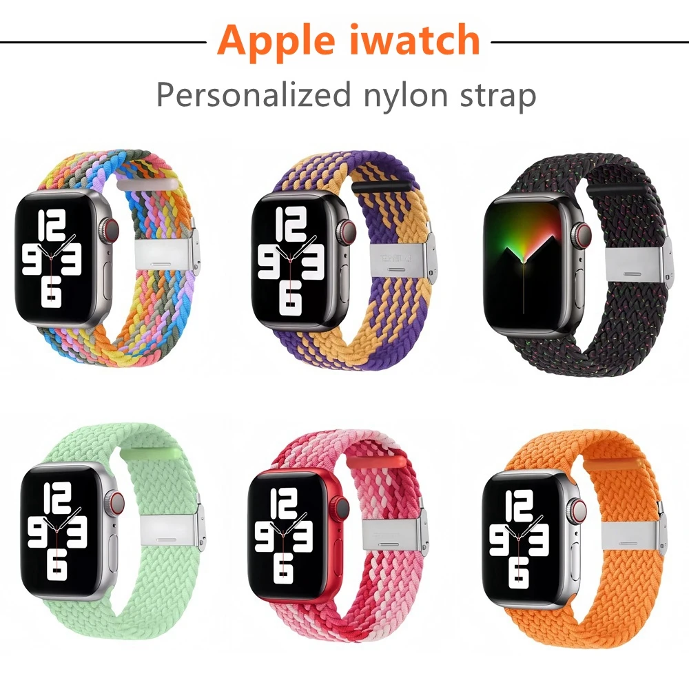 Bracelet en nylon tissé pour Apple Watch, bracelet de remplacement, boucle, iWatch 4, 5, 6, SE, 40mm, 44mm