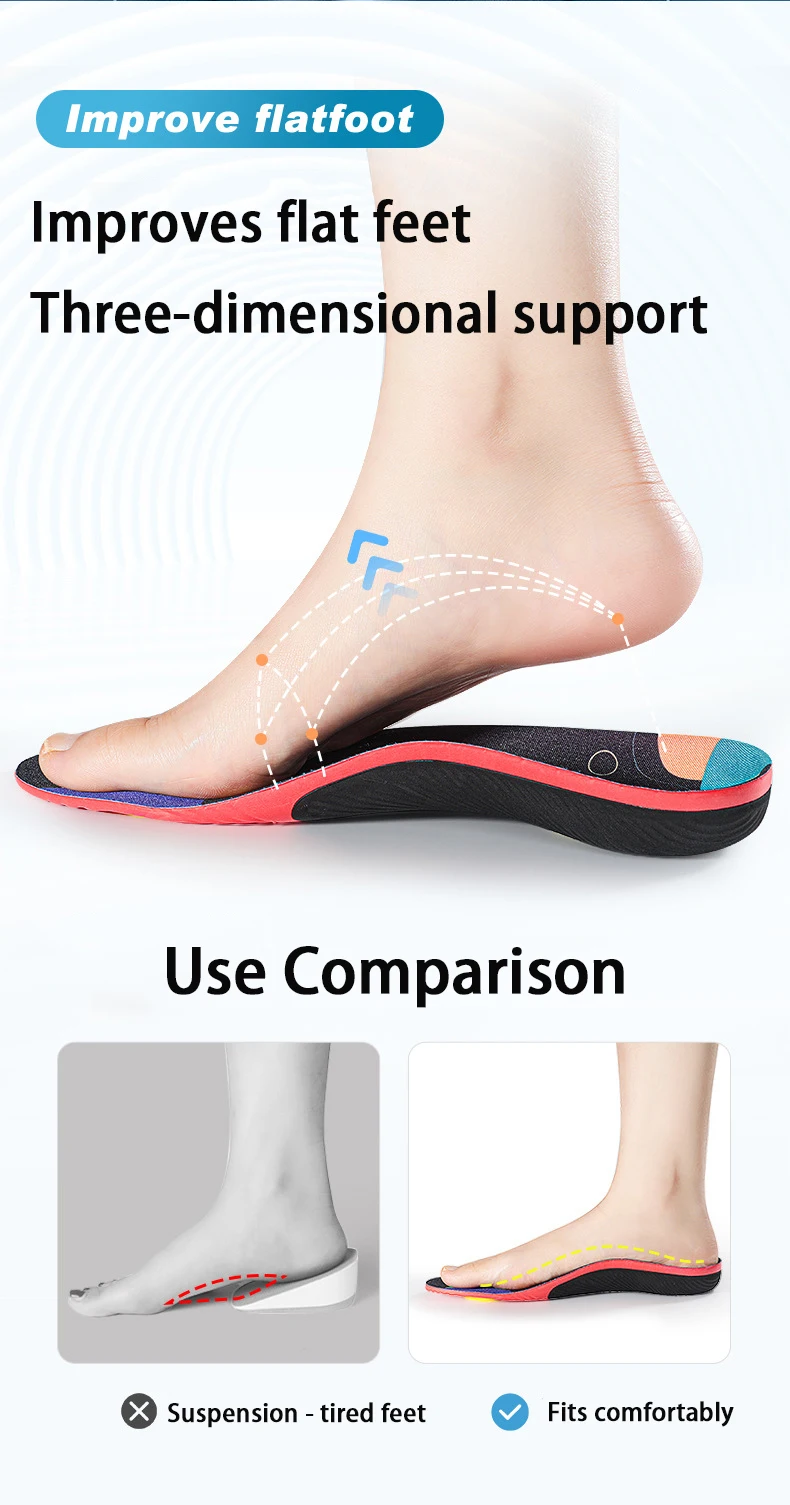 1 Pair Arch Support Plantar Fasciitis Insoles Soft Sole Shock-Absorbing Sports Shoes Insoles Flat Foot Orthopedic Insoles Unisex