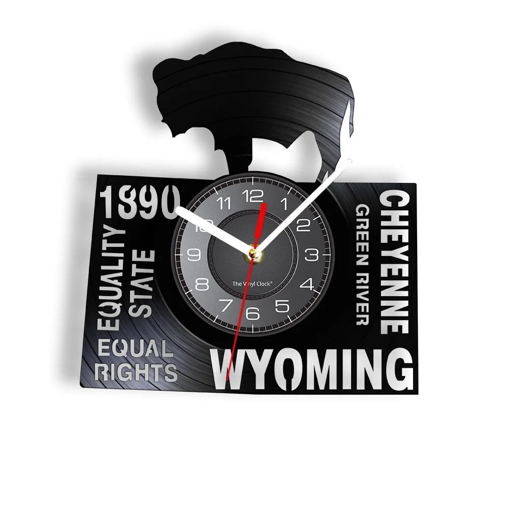 Equality State Equal Rights Wyoming State Wall Clock Cheyenne Green River Wall Art Retro Vinyl Record Wall Clock USA Travel Gift