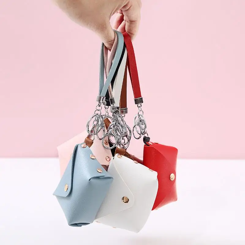Mini portamonete alla moda Semplice portamonete portatile in pelle PU Borsa portaoggetti per cuffie Portafoglio piccolo con cinturino da polso per donna uomo