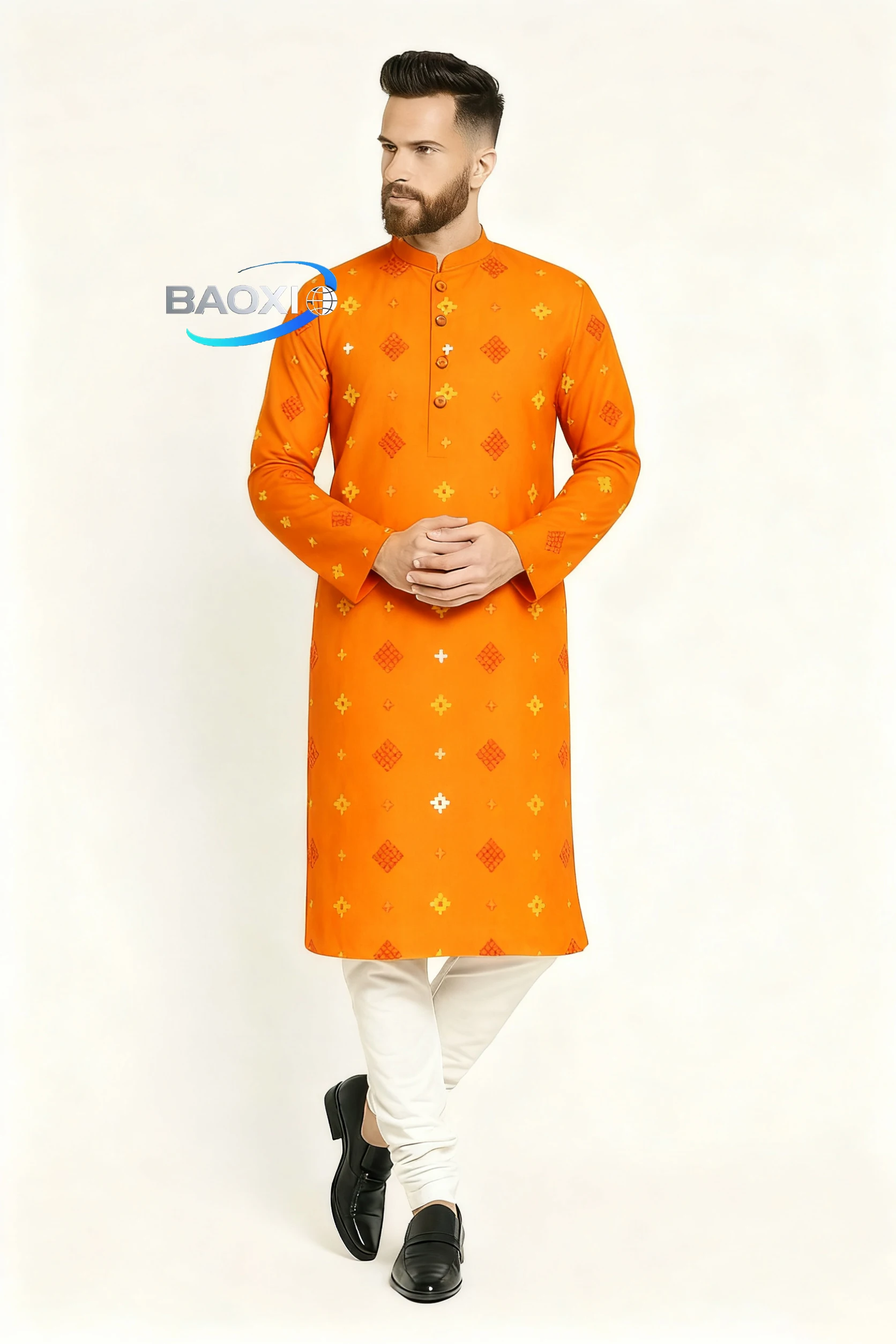 Traje regular de corte informal a la moda kurtaasuha con estampado estampado para hombre, adecuado para todas las ocasiones, ropa étnica