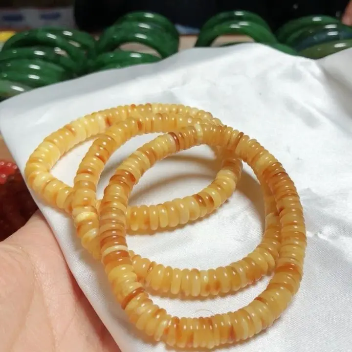 Chinese Style Natural Old Amber Beeswax 6.3mm Abacus Spacer Bracelet Lucky Wealth Attracting Good Fortune Blessing Healing Jewel