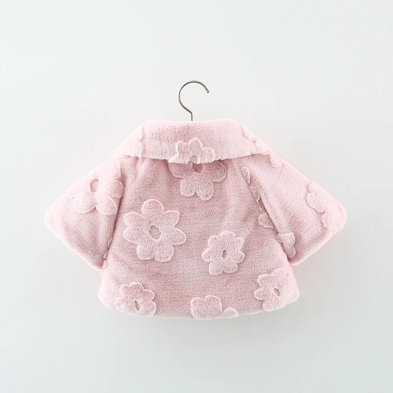 Children Winter Cute Coat Sweet Flowers Kids' Wear Toddler Adorable Bow Baby Girl Plush Clothes 0-3 Y Infants Soft Warm Clothing