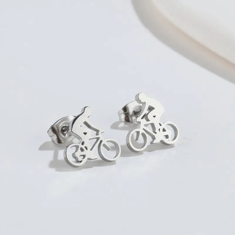 Tiny Bike Bicycle Earrings for Women Fashion Silver Color Fitness Sport Stud Earrings Piercing Ear Jewelry Gift Friends