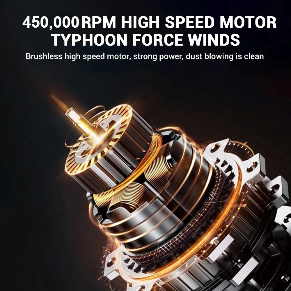 450000 U/min Turbo-Jet-Lüfter, bürstenloser Motor mit LED-Licht, 6000 mAh, mit Ladeanzeige, Luftgebläse, tragbarer Staubsauger, Auto trocken
