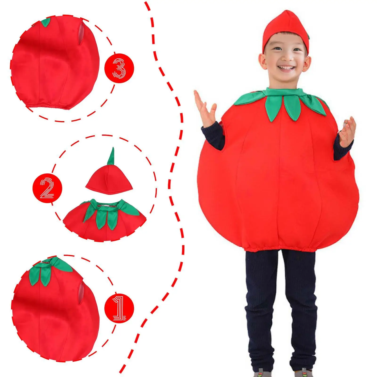 Costume de tomate décoratif pour enfants, Costume de légumes pour mascarade, jeu de rôle