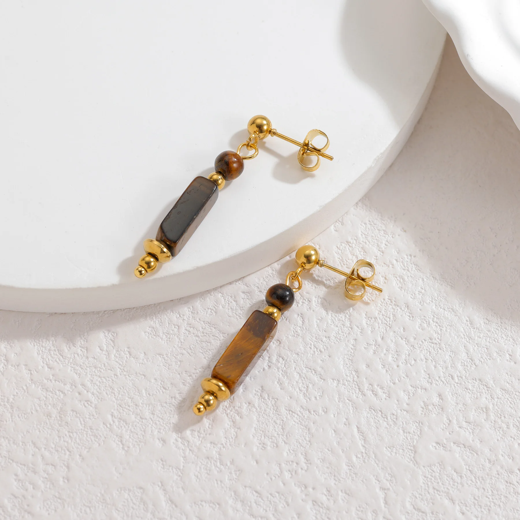 Maillard Brown Color Series Column Earrings for Women Stainless Steel Leopard Print Dangle Earrings Jewelry Autumn Party Gifts