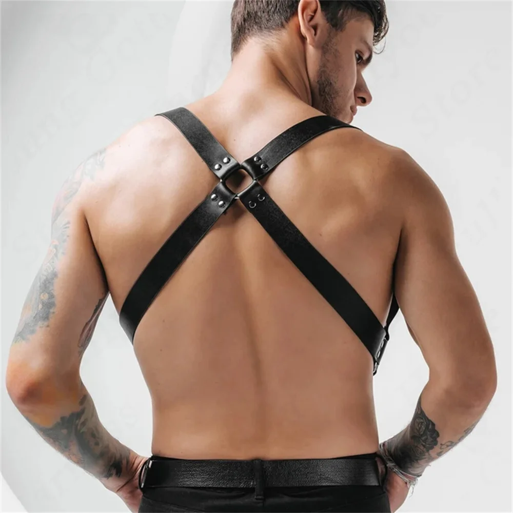 Men Harness Belts Fetish Gay Clothing for Sex Rave Sexual PULeather Chest Adjustable BDSM Gay Body Bondage Cage Harness Lingerie