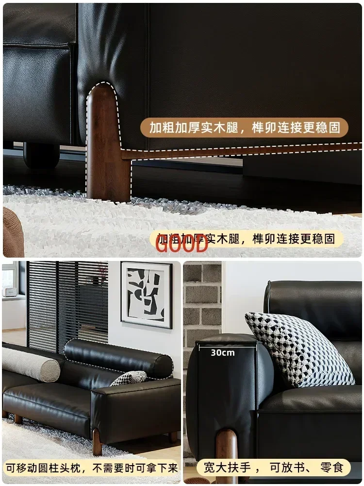 TAO Minimalist Black High-Grade Straight-Row Living Room Small Apartment Three-Seat Tofu Block Sofa