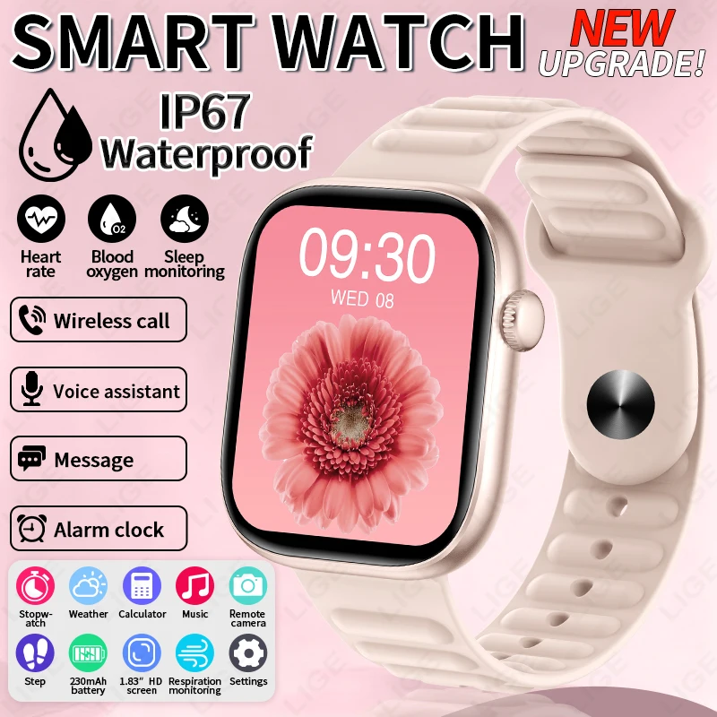 

LIGE Lightweight Body Smart Watch 1.83" HD Large Screen Sport Fitness Smartwatch Bluetooth Call Heart Rate Monitor Men Women